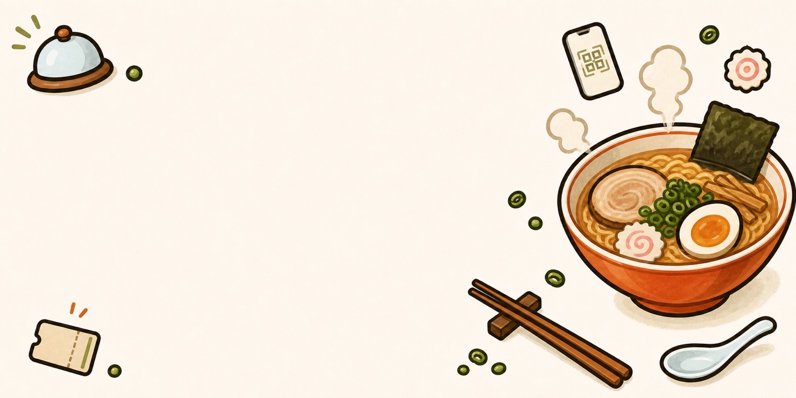 ラーメン店の順番待ちをイメージした、ならばんのイラスト