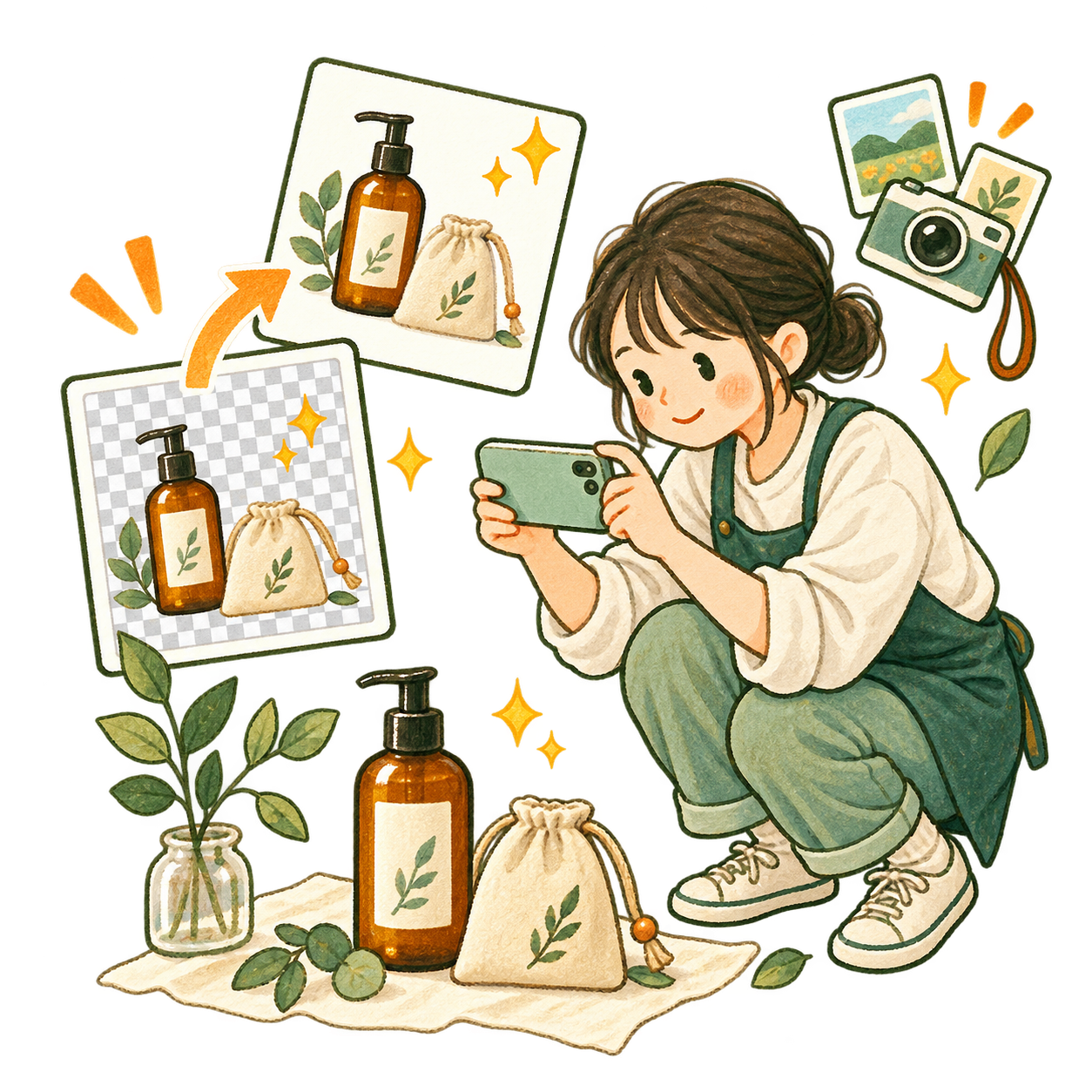 撮影した商品をネットショップですぐ使える画像に仕上げるパシャリスのイラスト