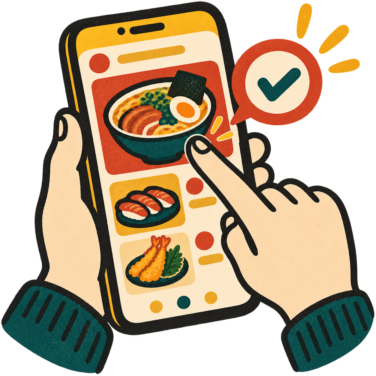 スマートフォンでメニューを選び注文する